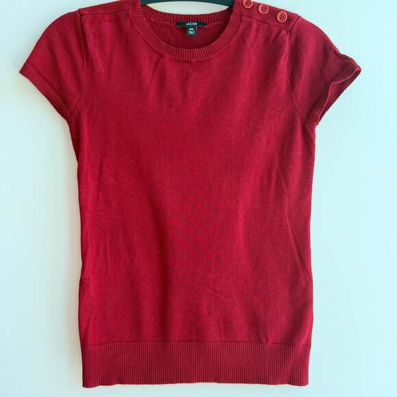JACOB Sweaters - Jacob Women's Red Short Sleeve Knit Sweater with Shoulder Button Detail